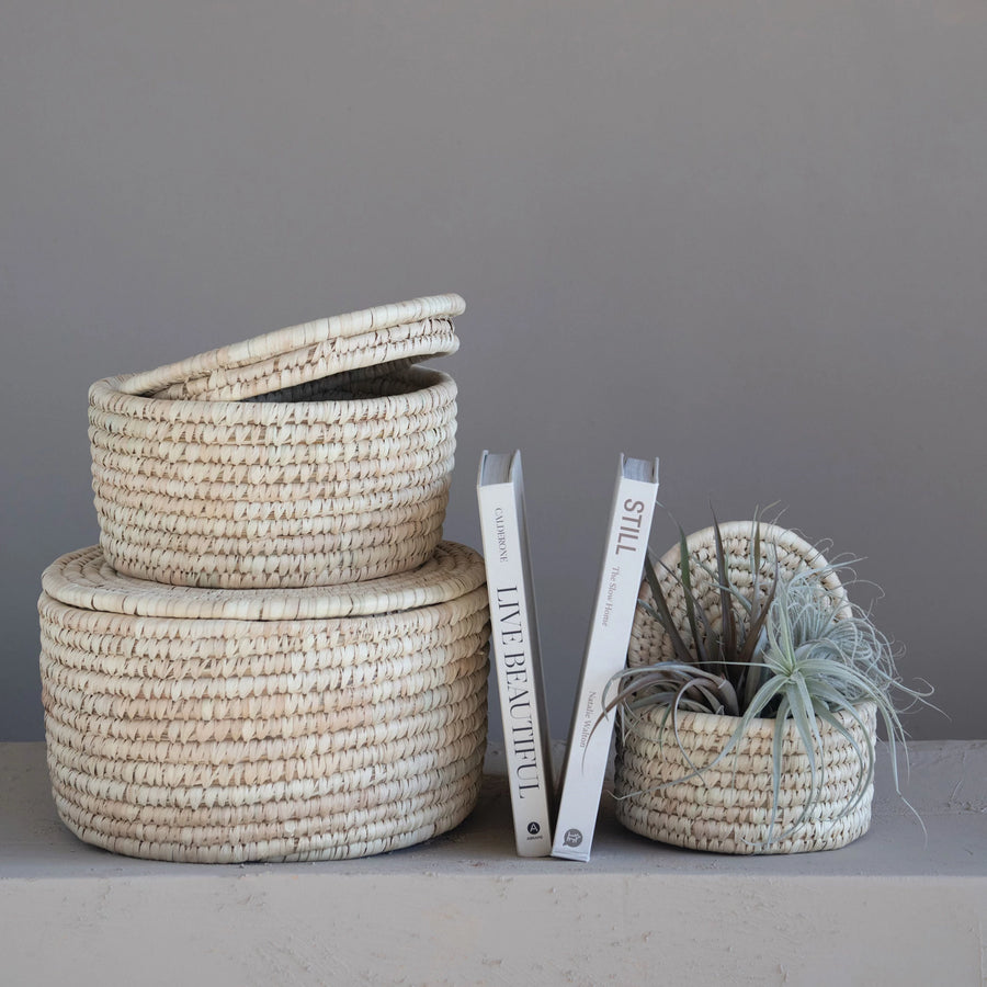 Hand-Woven Basket with Lid