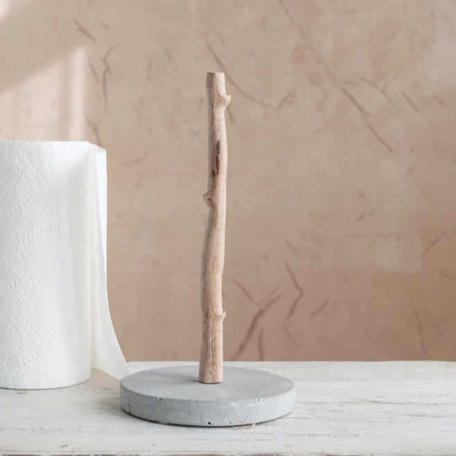 Mango Wood & Concrete Paper Towel Holder 13.5"