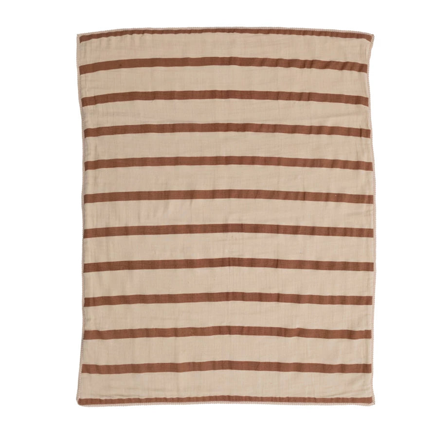 Striped Cotton Baby Blanket In Bag 40x32”