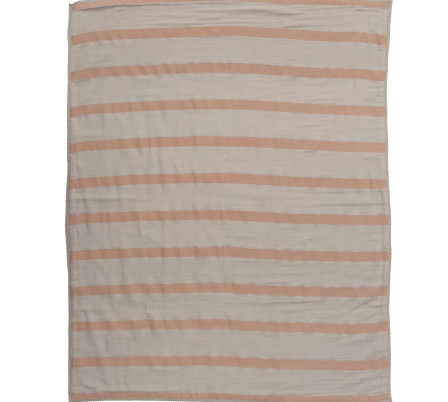 Striped Cotton Baby Blanket In Bag 40x32”