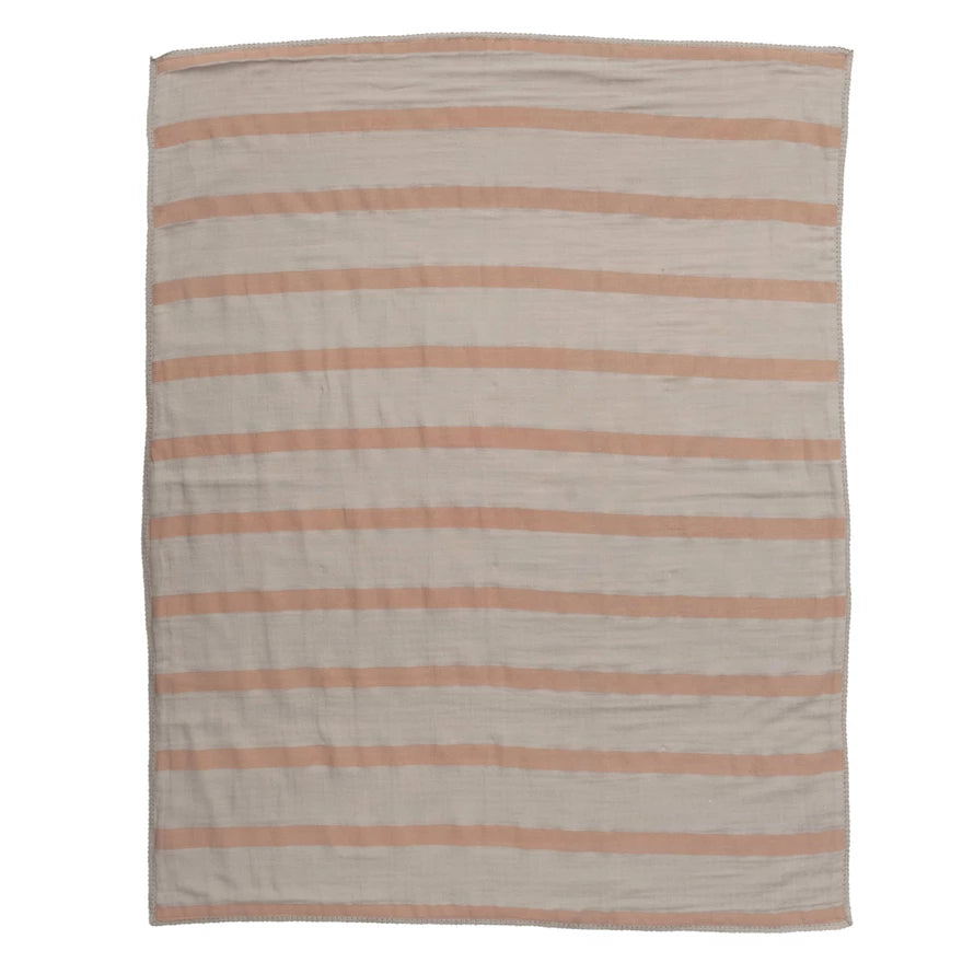 Striped Cotton Baby Blanket In Bag 40x32”