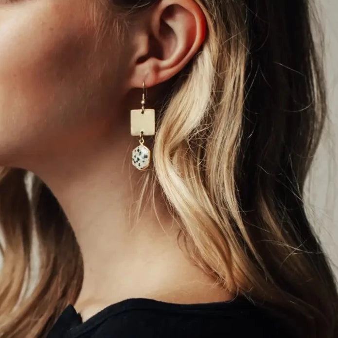 Gold & Dalmatian Stone Earrings