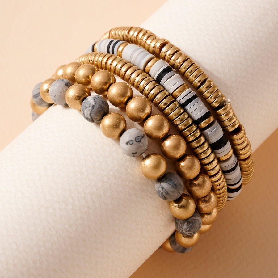 Stone/Rubber Bead Stretch Bracelet Set