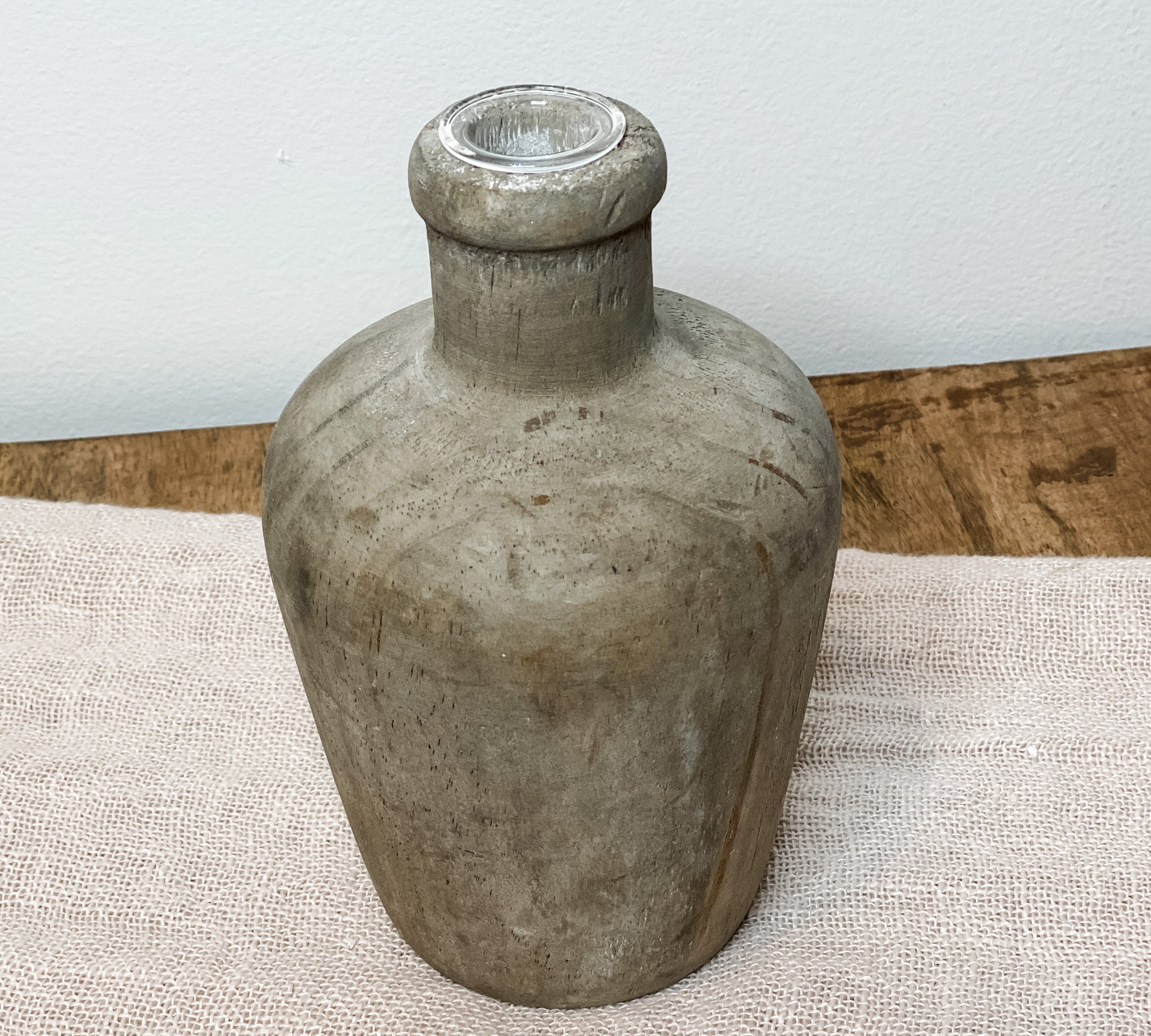 Medium Pine Wood Vase W/ Glass Insert