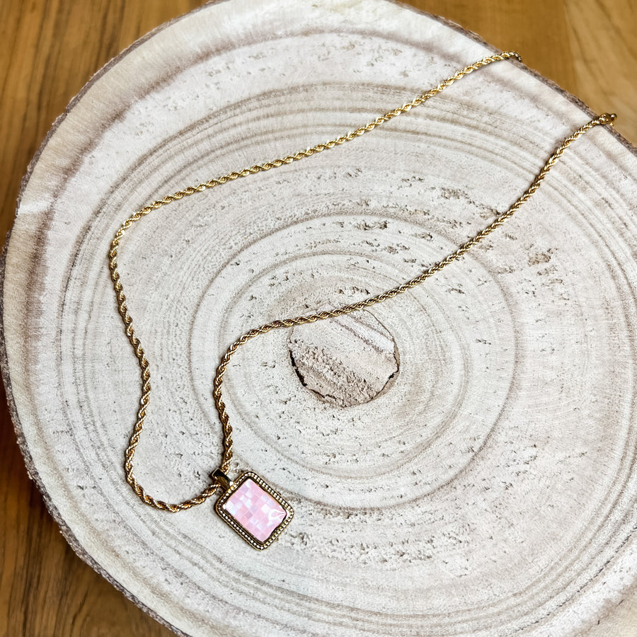 Mosaic Pink Charm Necklace