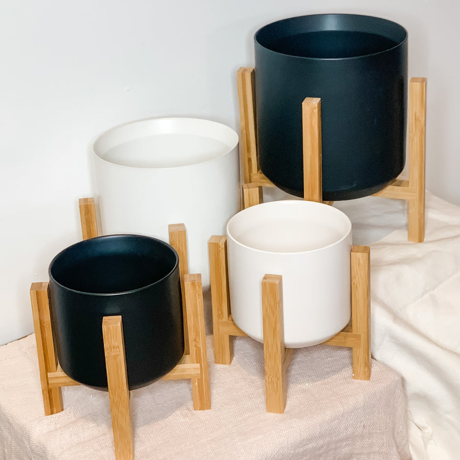 Modern Ceramic Pot on Bamboo Stand