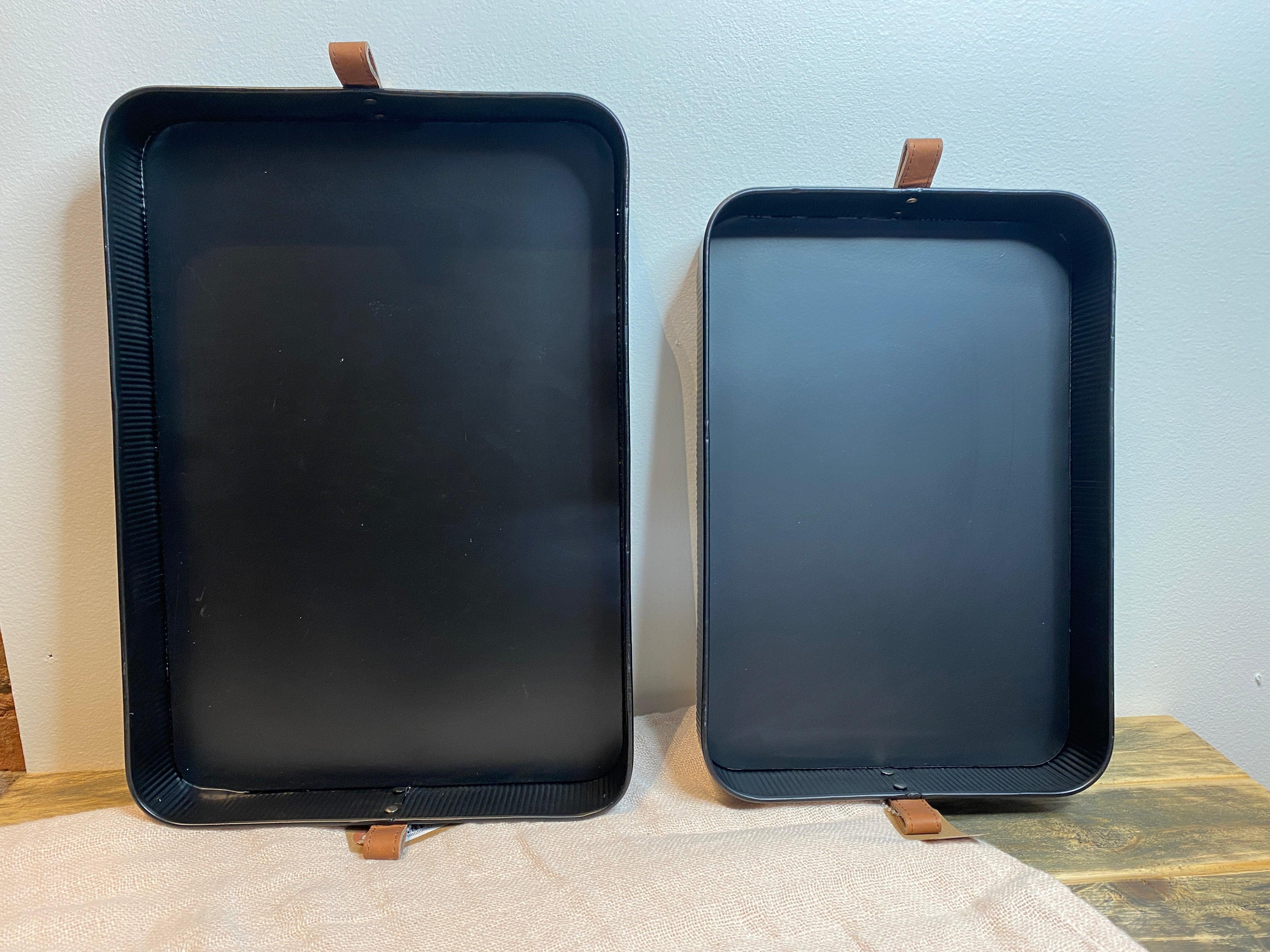 Black w/ Leather Handle Rectangle Tray - MarketPlaceManning