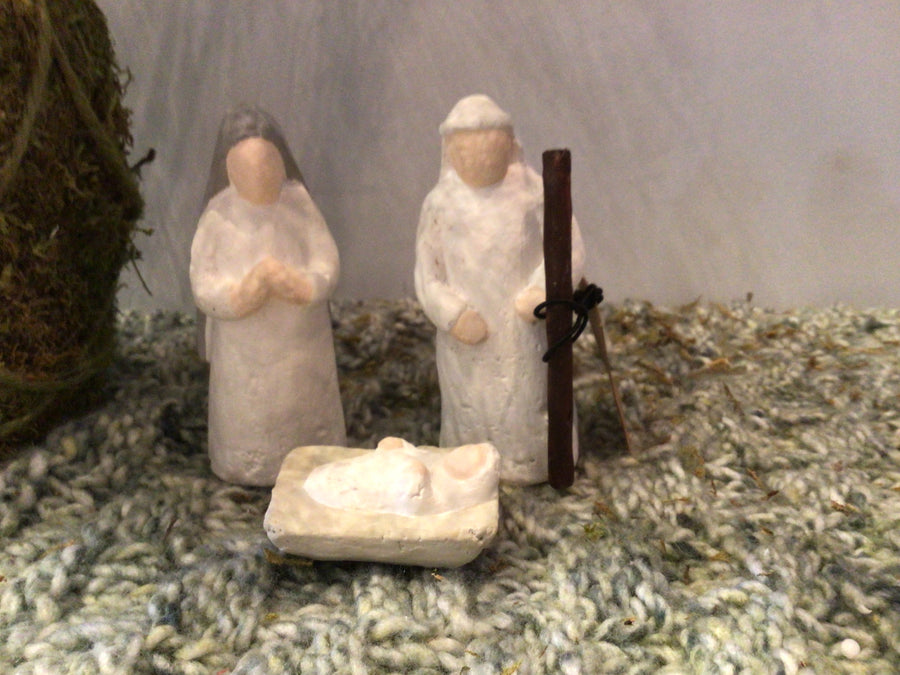 Handmade Paper Mache Holy Family 2x4” Set of 3