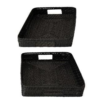 Black Decorative Woven Bamboo Tray - MarketPlaceManning