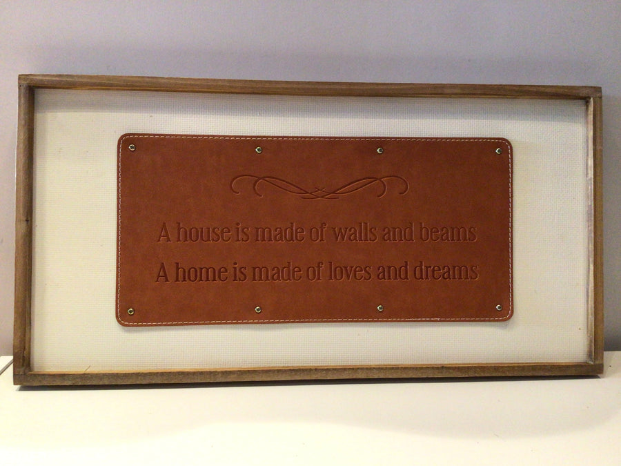 Leather Framed House Wood Sign 24.25"