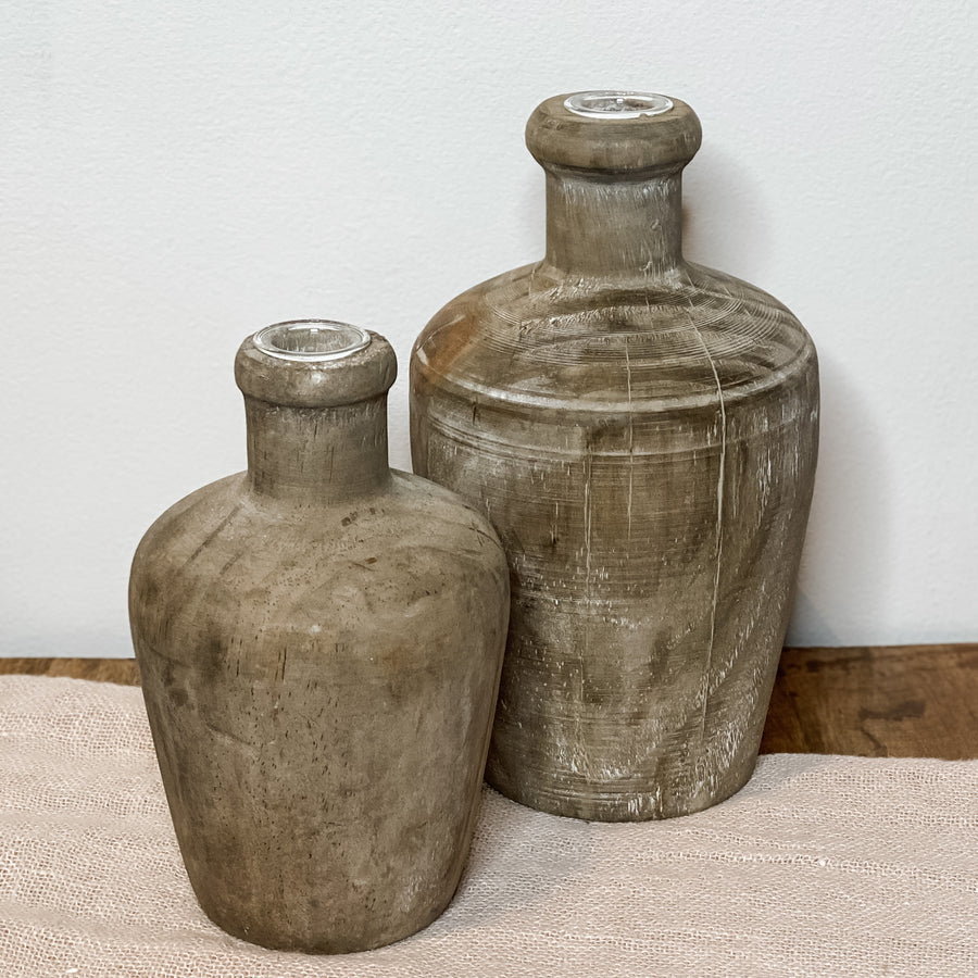 Medium Pine Wood Vase W/ Glass Insert