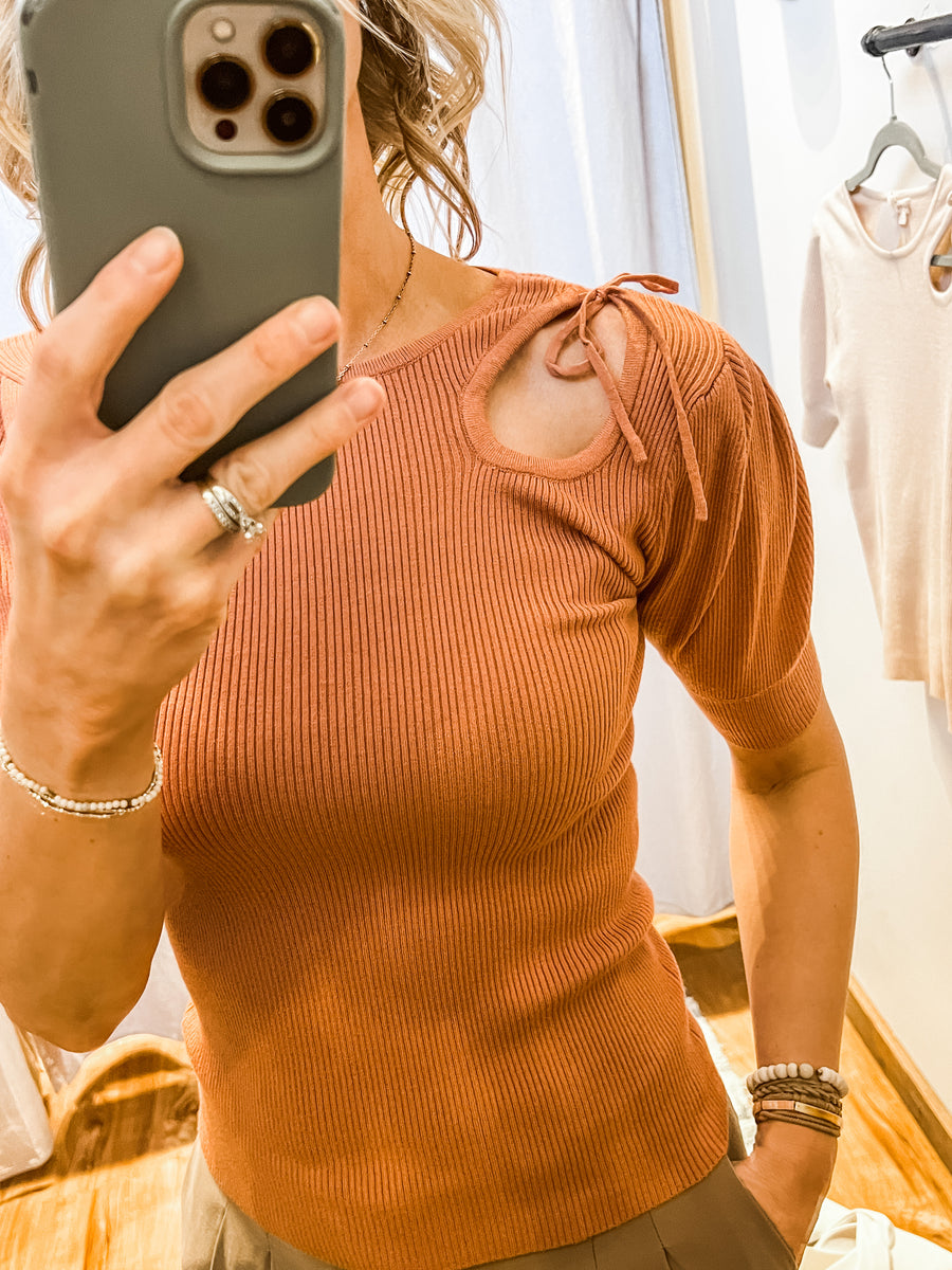 Cut Out Detail Ribbed Sweater Top