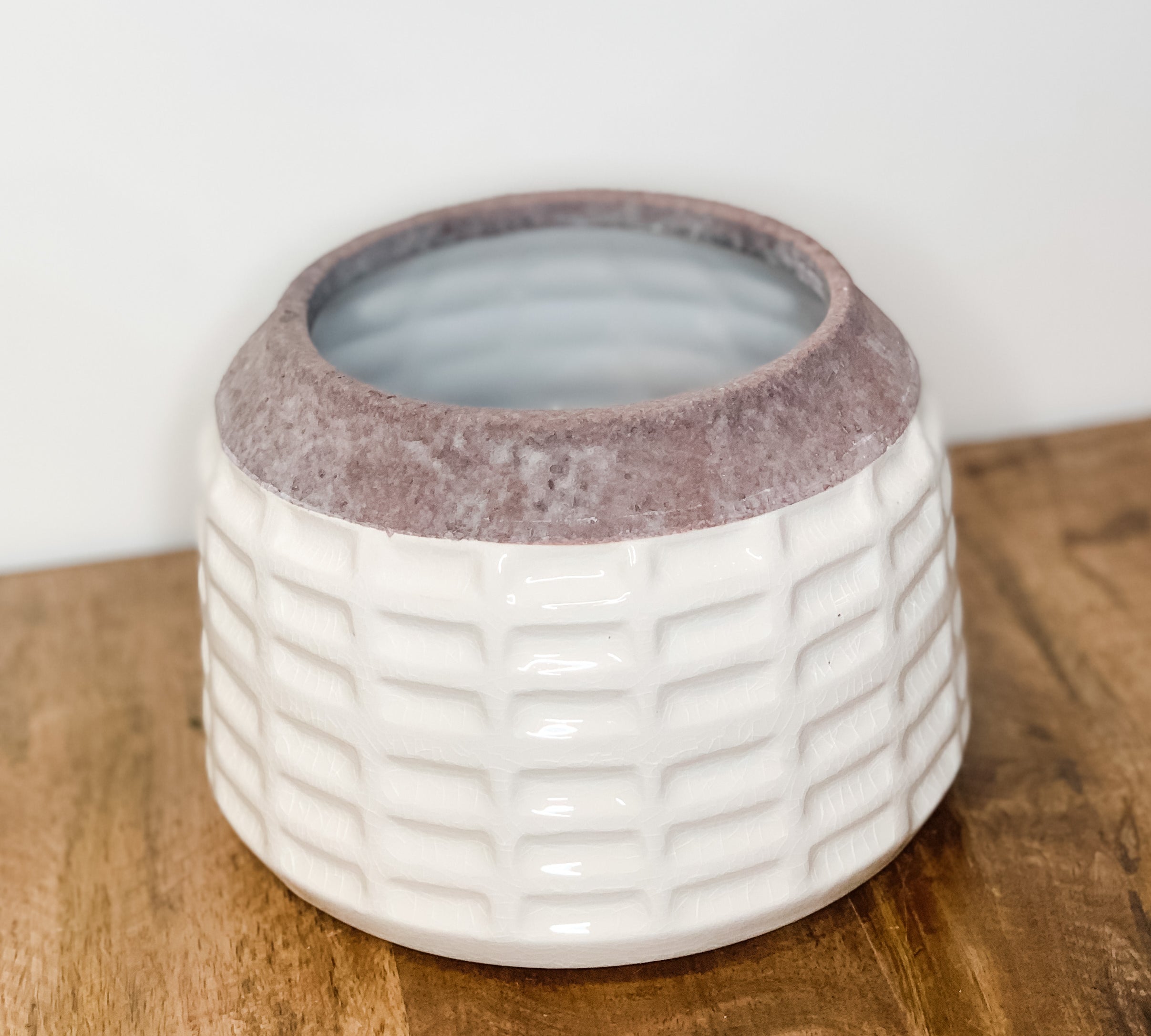 White Glazed Stoneware Pots w/ Unglazed Rim