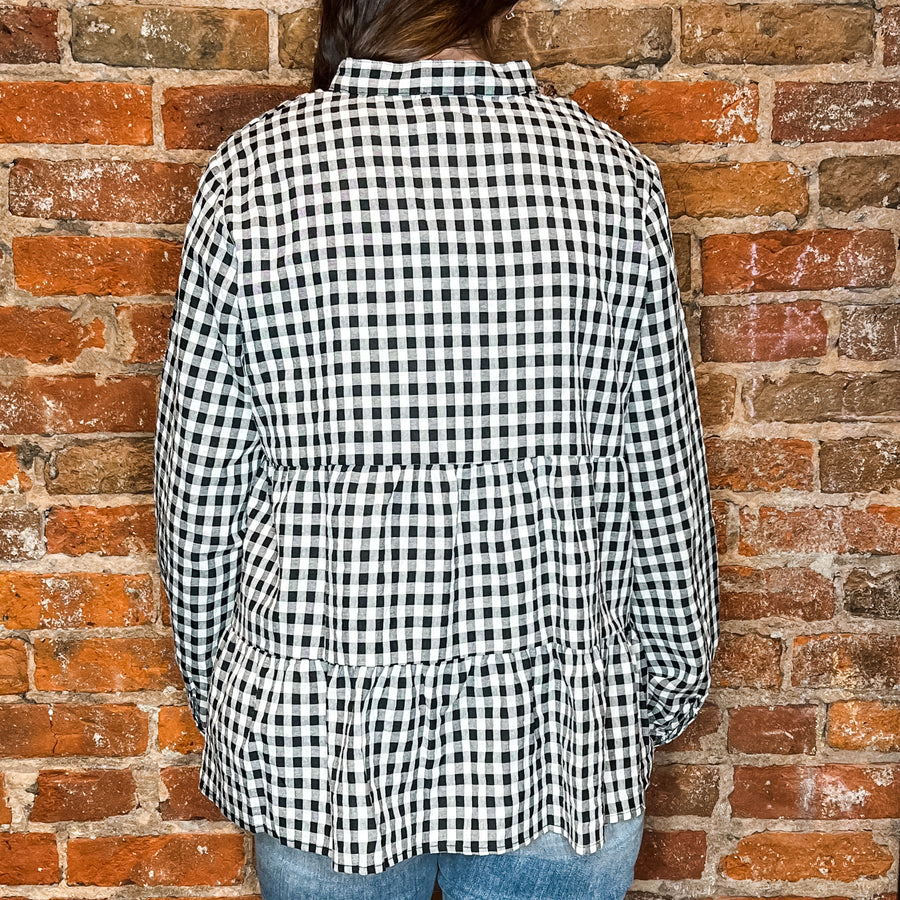 B&W Checkered Babydoll Tiered Top