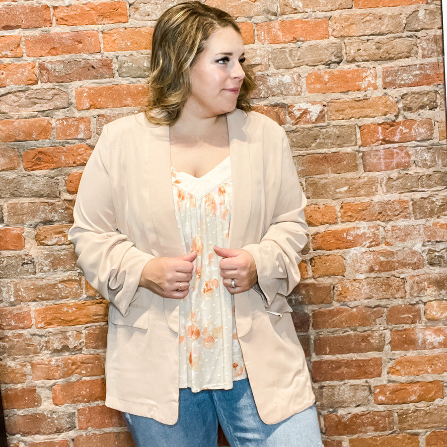 Open Ruched Sleeve Blazer