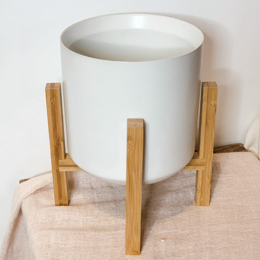 Modern Ceramic Pot on Bamboo Stand