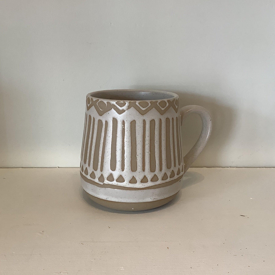 Beige Hand Painted Glazed Stoneware Mug - MarketPlaceManning
