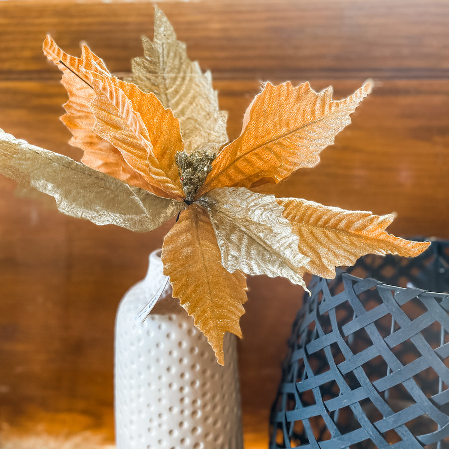 Gold Velvet Poinsettia Stem 15x17.75”