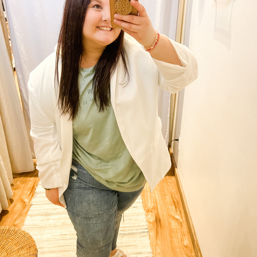 Plus Off White Woven Blazer