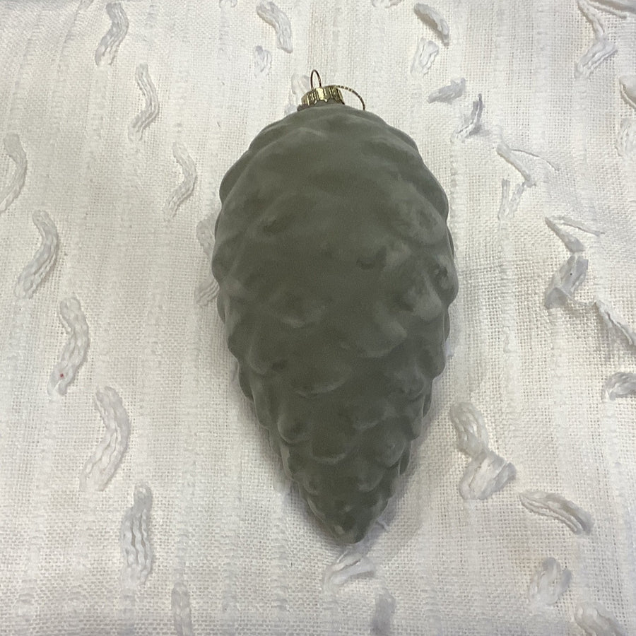Flocked Glass Pinecone Orn 3.5x6.5”