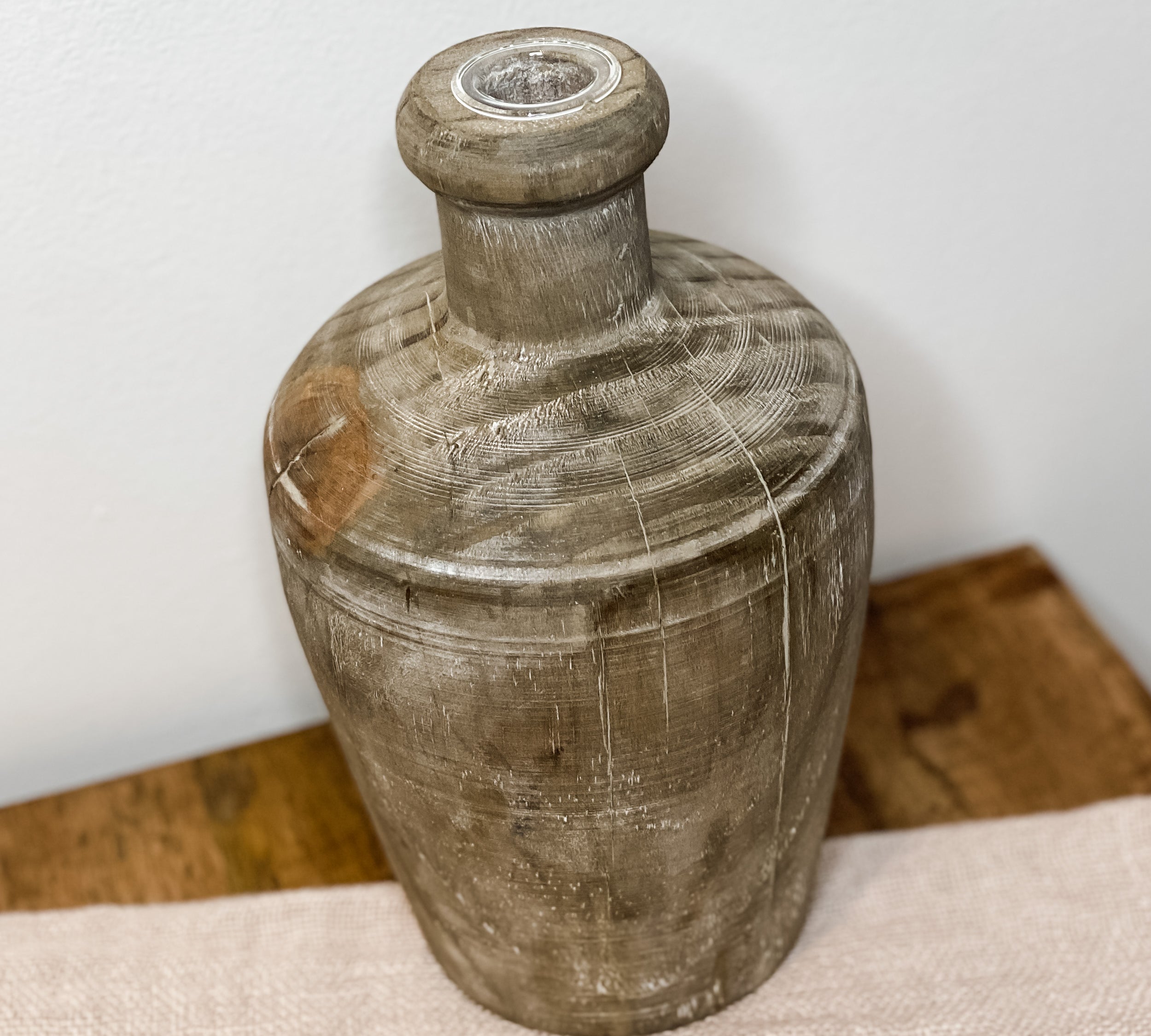Medium Pine Wood Vase W/ Glass Insert