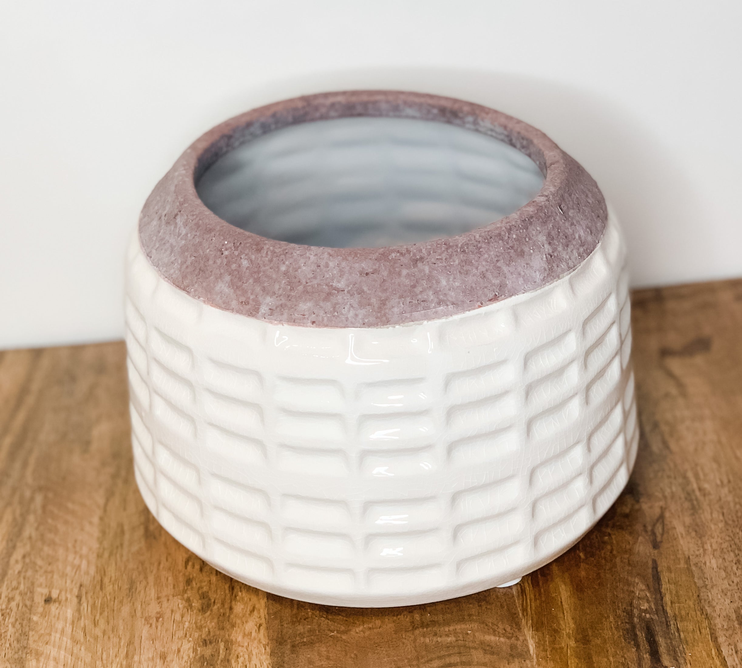 White Glazed Stoneware Pots w/ Unglazed Rim