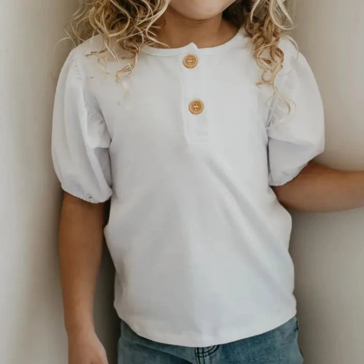 Girls Puff Sleeve Button Up Shirt